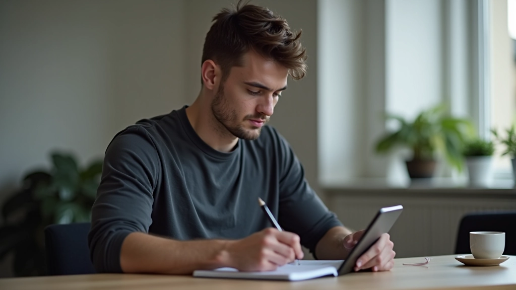 Athlete reviewing competition video and making notes about mental performance