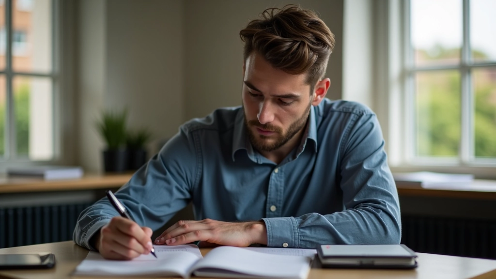 Person writing down competition goals and mental strategies in planning notebook