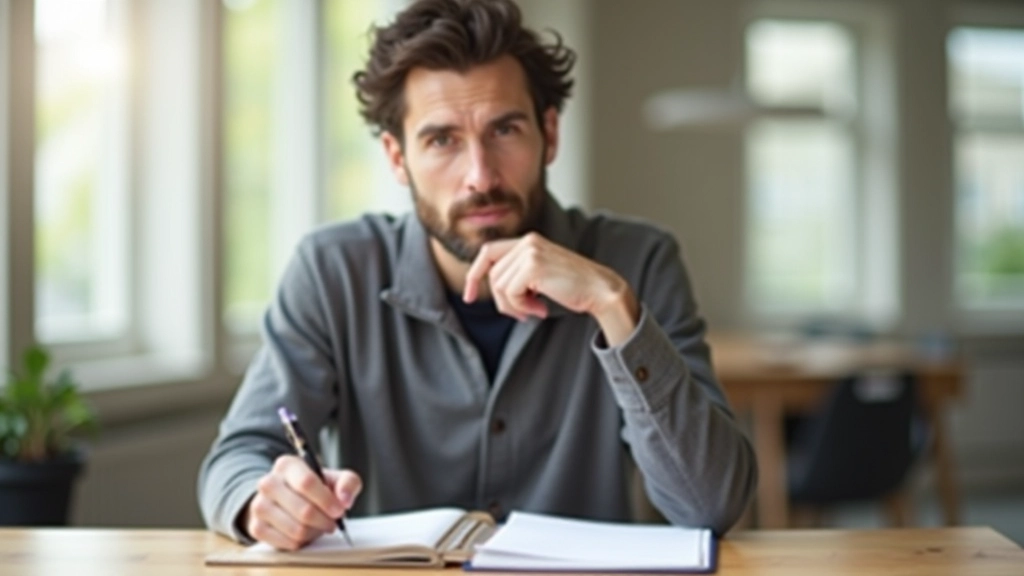 Person sitting in quiet moment of reflection, processing failure with thoughtful expression and open notebook